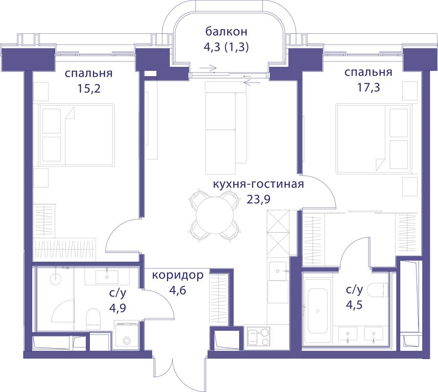 2-BD Apartment Sale, 71.7平方米 at Tatarskaya 35, Bolshaya Tatarskaya Street, Moscow, Russia #1 2-BD Apartment Sale, 71.7平方米 at Tatarskaya 35, Bolshaya Tatarskaya Street, Moscow, Russia #1