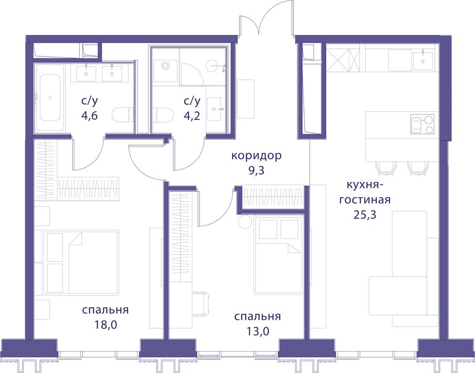 2-BD Apartment Sale, 74.4 sq. m. at Tatarskaya 35, Bolshaya Tatarskaya Street, Moscow, Russia #1 2-BD Apartment Sale, 74.4 sq. m. at Tatarskaya 35, Bolshaya Tatarskaya Street, Moscow, Russia #1
