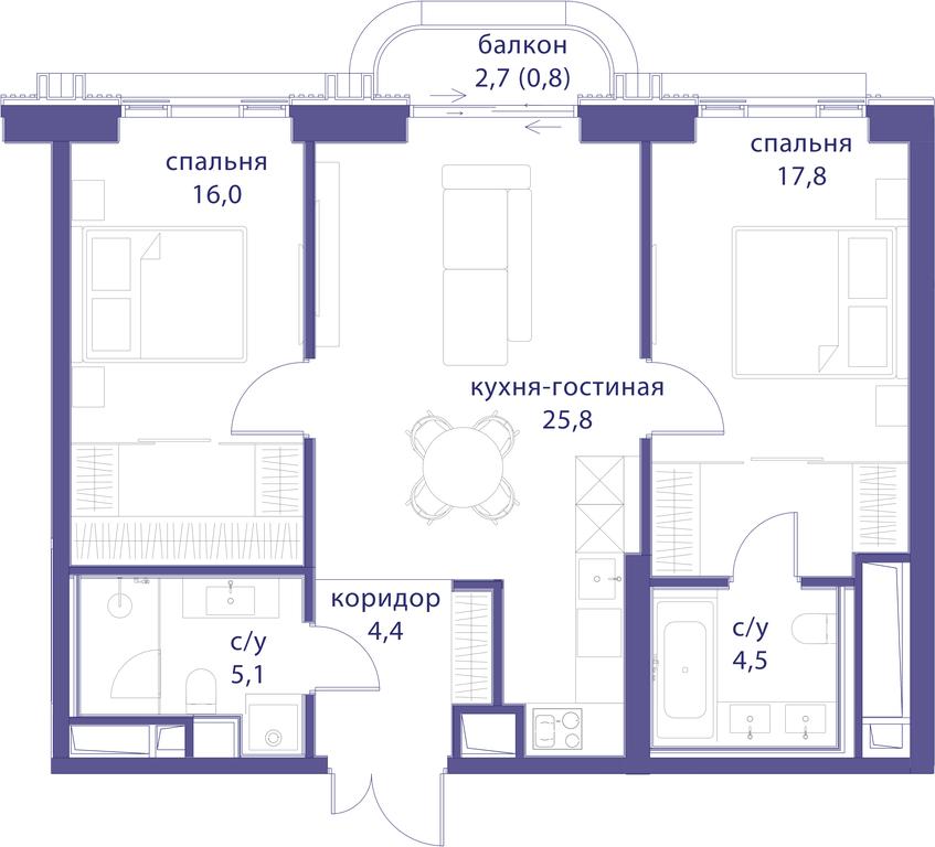 2-BD Apartment Sale, 74.4平方米 at Tatarskaya 35, Bolshaya Tatarskaya Street, Moscow, Russia #1