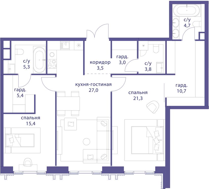 2-BD Apartment Sale, 101.1平方米 at Tatarskaya 35, Bolshaya Tatarskaya Street, Moscow, Russia #1