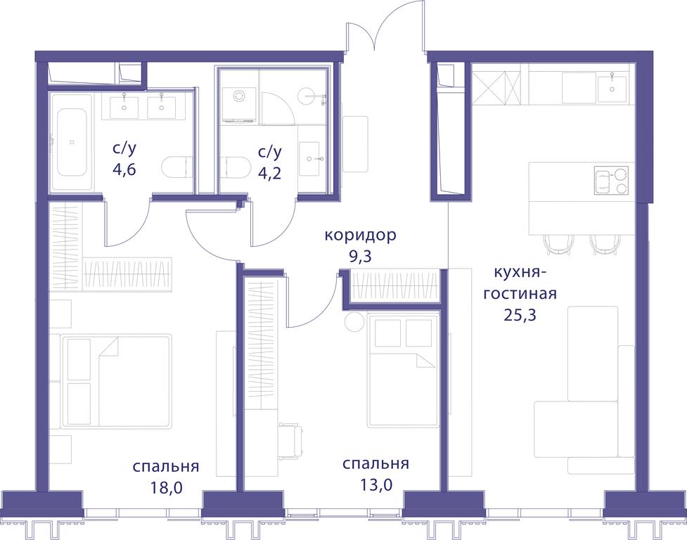2-BD Apartment Sale, 74.4 sq. m. at Tatarskaya 35, Bolshaya Tatarskaya Street, Moscow, Russia #1 2-BD Apartment Sale, 74.4 sq. m. at Tatarskaya 35, Bolshaya Tatarskaya Street, Moscow, Russia #1
