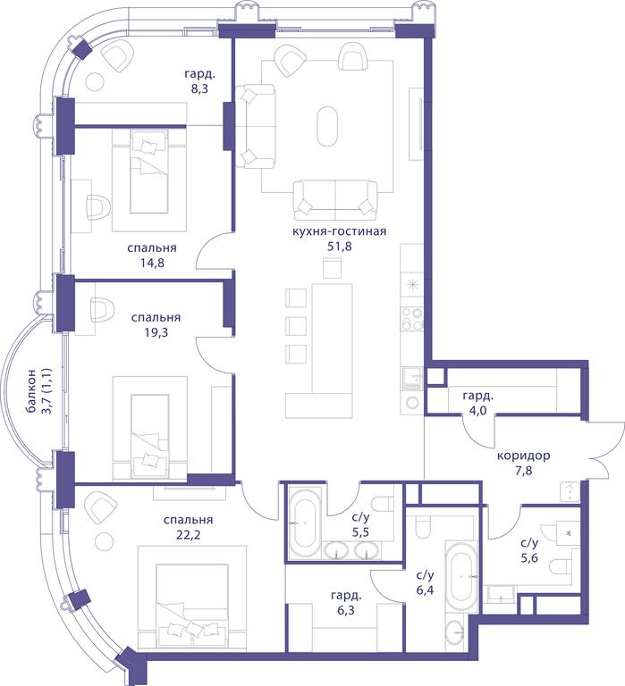 3-BD Apartment Sale, 153.1平方米 at Tatarskaya 35, Bolshaya Tatarskaya Street, Moscow, Russia #1