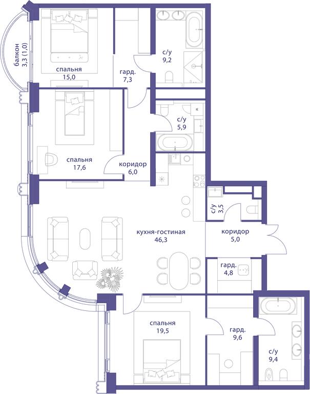3-BD Apartment Sale, 160.1平方米 at Tatarskaya 35, Bolshaya Tatarskaya Street, Moscow, Russia #1