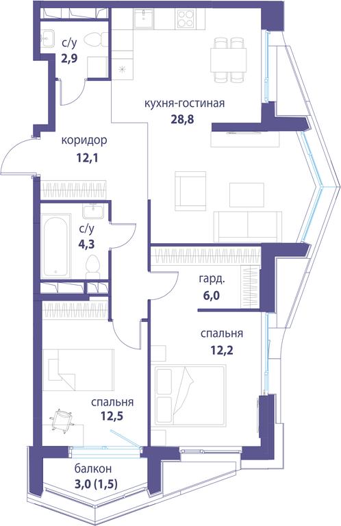 Продажа 3-комн. квартиры, 80 м² в ЖК «Символ», проезд Невельского, 6к1, Москва, Россия #2 Продажа 3-комн. квартиры, 80 м² в ЖК «Символ», проезд Невельского, 6к1, Москва, Россия #2