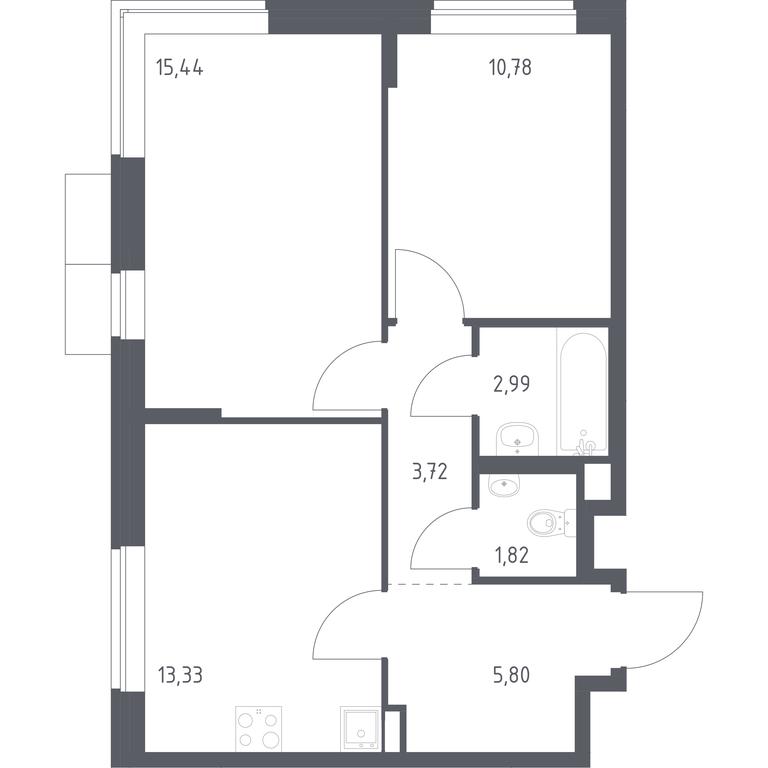 1-BD Apartment Sale, 53.88 sq. m. at Podolskie Kvartaly, zhiloy kompleks Podolskiye Kvartaly, Ryazanovskoe Settlement, Moscow, Russia #1