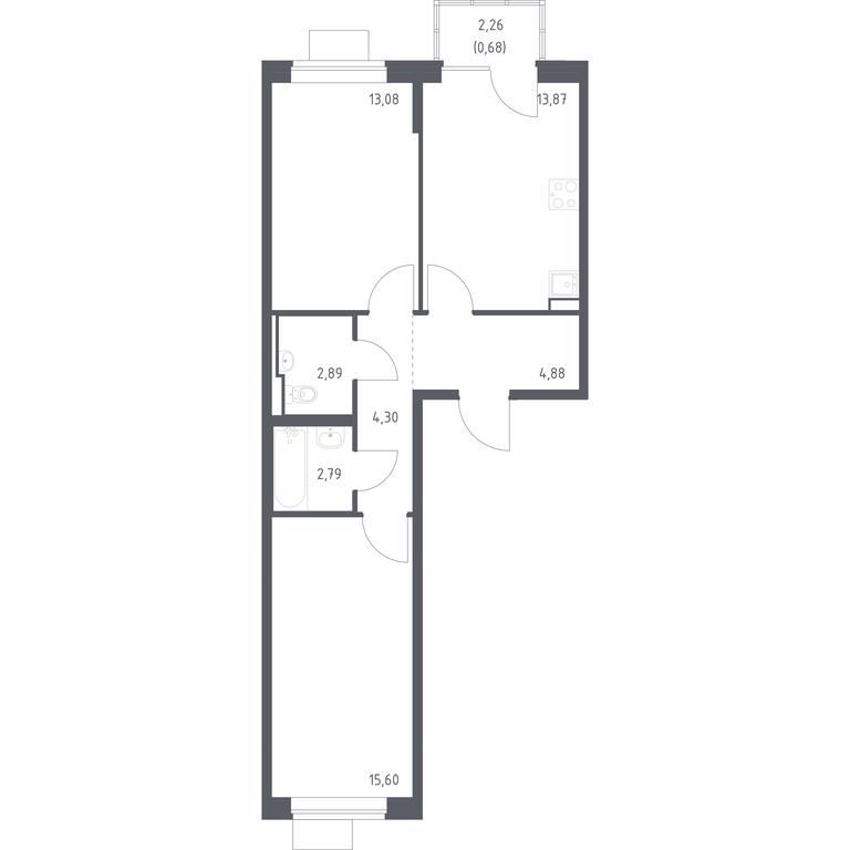 1-BD Apartment Sale, 58.09 sq. m. at Podolskie Kvartaly, zhiloy kompleks Podolskiye Kvartaly, Ryazanovskoe Settlement, Moscow, Russia #1