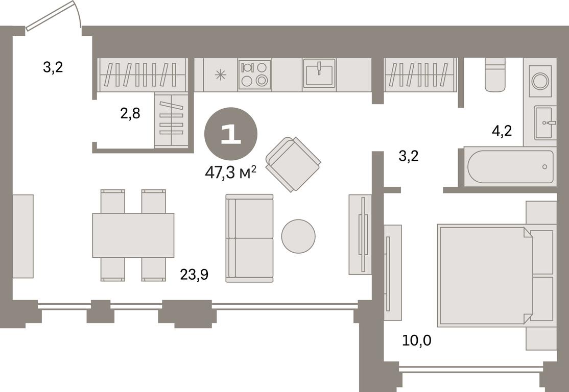 1-BD Apartment Sale, 47.3平方米 at Dom A, Dubininskaya Street, вл59к2, Moscow, Russia #1