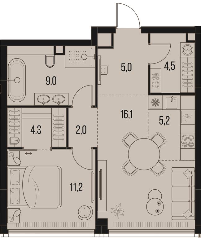 1-BD Apartment Sale, 57.3平方米 at High Life, Letnikovskaya Street, 11/10с1, Moscow, Russia #1