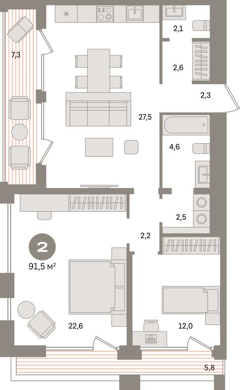 2-BD Apartment Sale, 91.5平方米 at Dom A, Dubininskaya Street, вл59к2, Moscow, Russia #1 2-BD Apartment Sale, 91.5平方米 at Dom A, Dubininskaya Street, вл59к2, Moscow, Russia #1