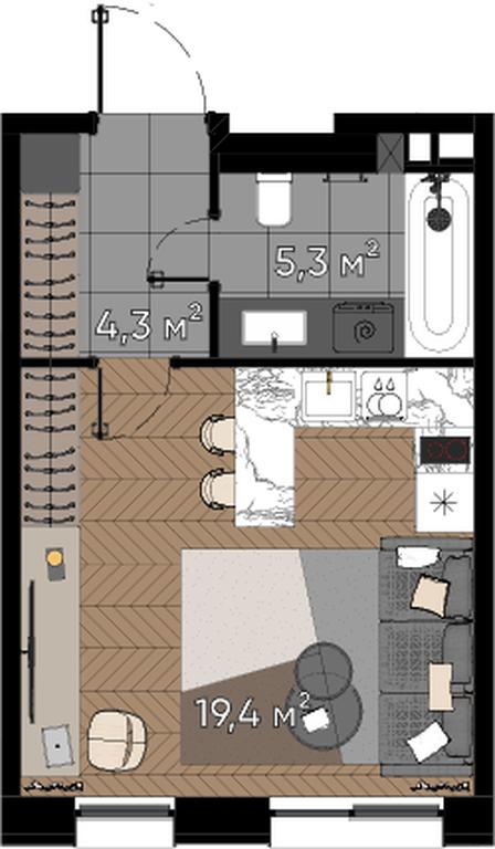 1-BD Apartment Sale, 29平方米 at Zorge 9, Zorge Street, 9к1, Moscow, Russia #2