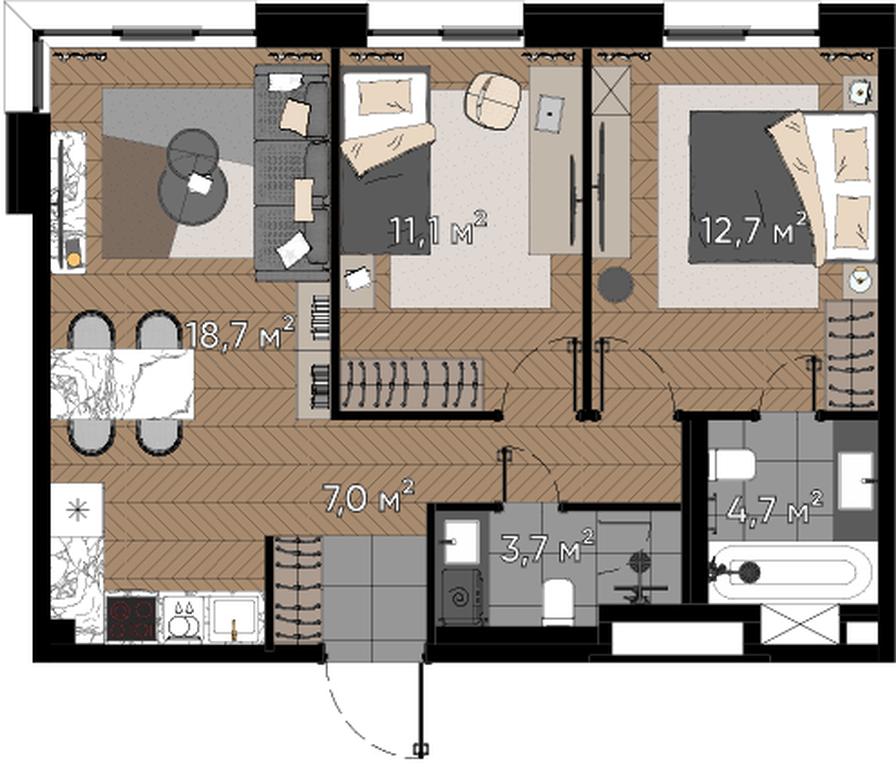 3-BD Apartment Sale, 57.9 sq. m. at Zorge 9, Zorge Street, 9к1, Moscow, Russia #2