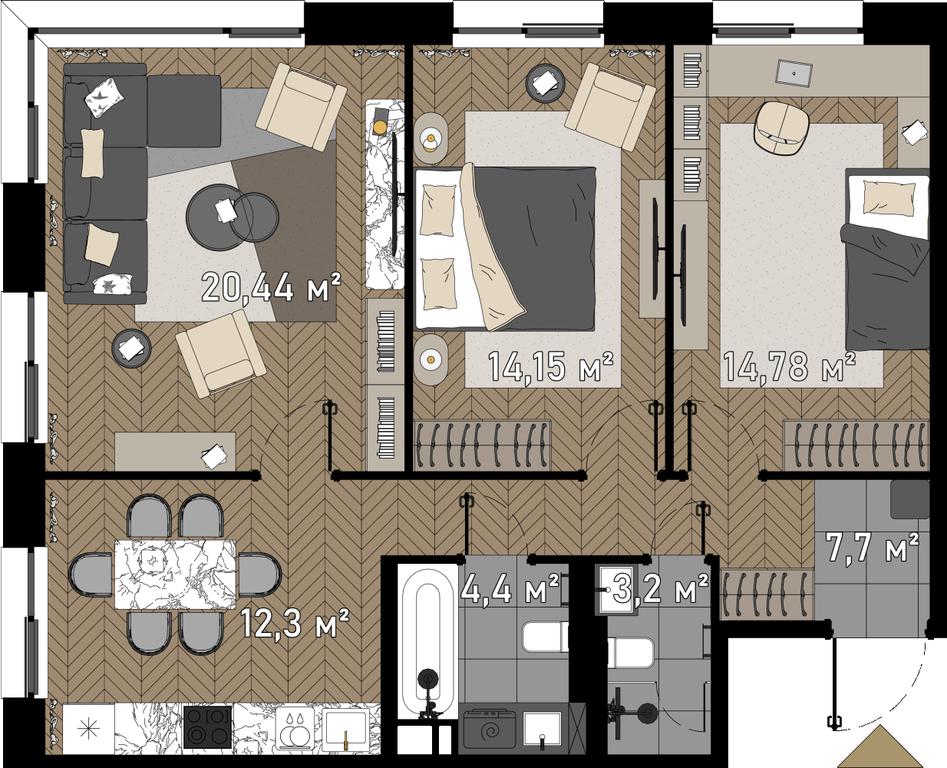 4-BD Apartment Sale, 75.8 sq. m. at Zorge 9, Zorge Street, 9к1, Moscow, Russia #1