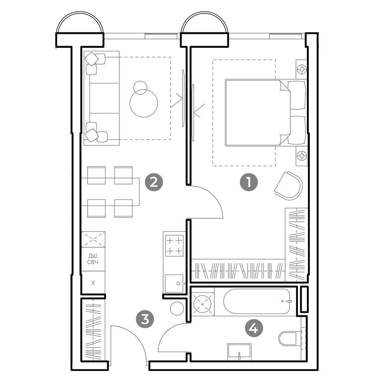 1-BD Apartment Sale, 45.2平方米 at Nametkin Tower, Namyotkina Street, 10А, Moscow, Russia #1