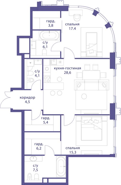 2-BD Apartment Sale, 98.9 sq. m. at Tatarskaya 35, Bolshaya Tatarskaya Street, Moscow, Russia #1 2-BD Apartment Sale, 98.9 sq. m. at Tatarskaya 35, Bolshaya Tatarskaya Street, Moscow, Russia #1