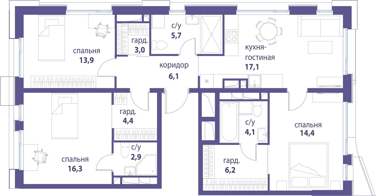 Продажа 3-комн. квартиры, 94,1 м² в ЖК «Символ», проезд Невельского, 6к1, Москва, Россия #1 Продажа 3-комн. квартиры, 94,1 м² в ЖК «Символ», проезд Невельского, 6к1, Москва, Россия #1