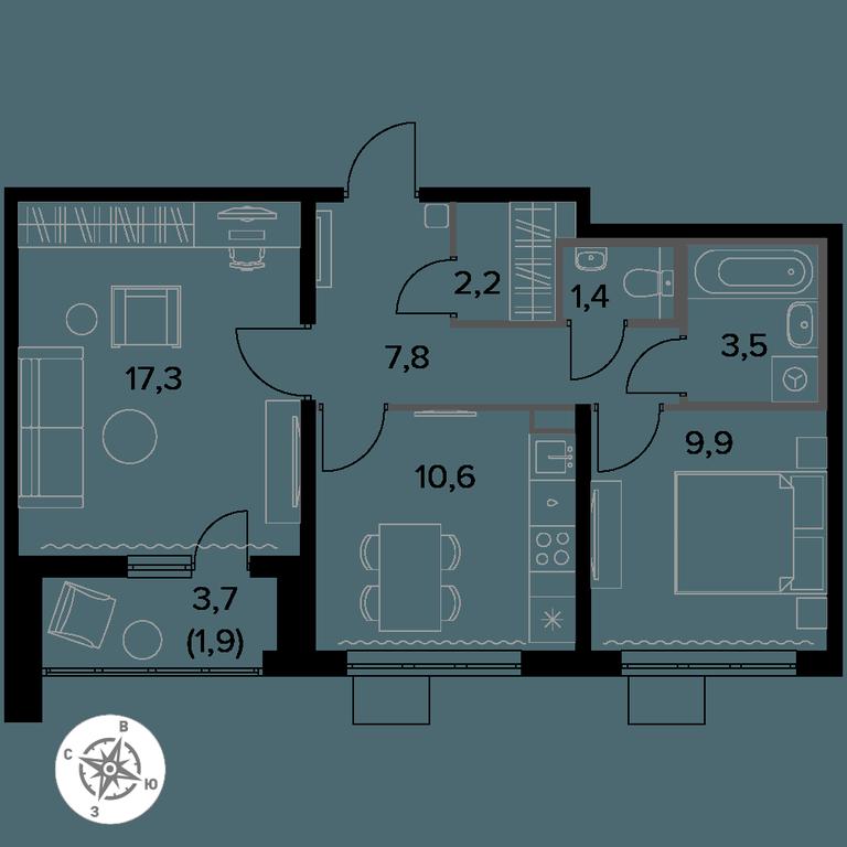 2-BD Apartment Sale, 54.6 sq. m. at Pervy Donskoj, zhiloy mikrorayon Sapronovo, derevnya Sapronovo, Leninskiy City District, Moscow Region, Russia #1