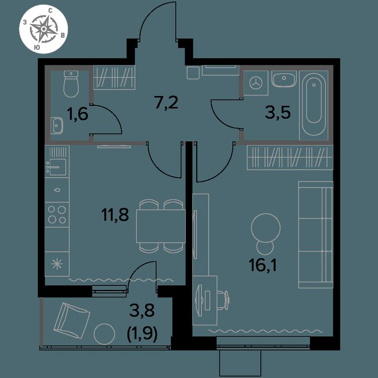 1-BD Apartment Sale, 42.1 sq. m. at Pervy Donskoj, zhiloy mikrorayon Sapronovo, derevnya Sapronovo, Leninskiy City District, Moscow Region, Russia #1