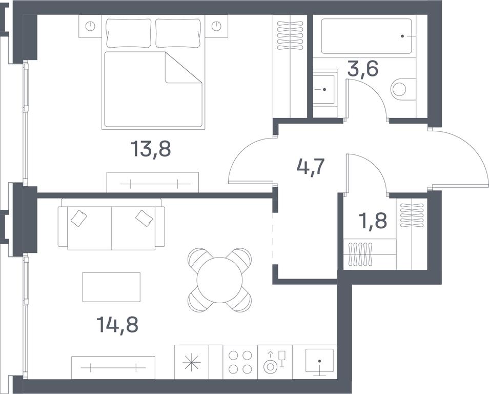 1-BD Apartment Sale, 38.7平方米 at Portland, Yuzhnoportovaya Street, 42с5, Moscow, Russia #2