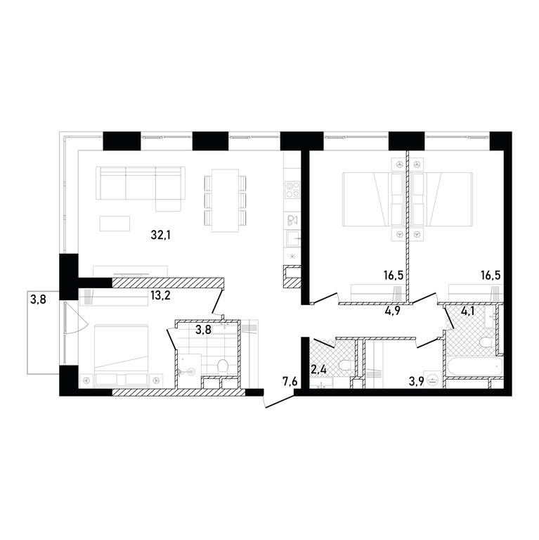 3-BD Apartment Sale, 106.68平方米 at Republic, Presnensky Val Street, 27с1, Moscow, Russia #1