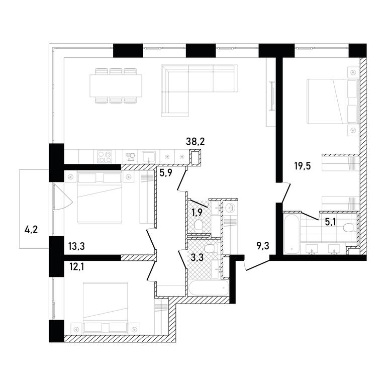 3-BD Apartment Sale, 109.87平方米 at Republic, Presnensky Val Street, 27с1, Moscow, Russia #1