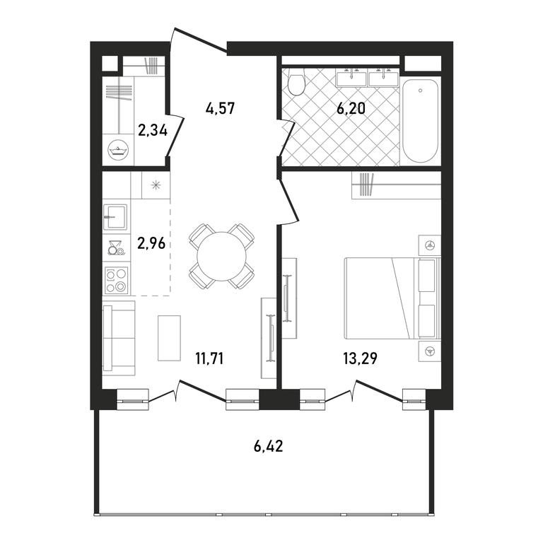 2-BD Apartment Sale, 47.49 sq. m. at Republic, Presnensky Val Street, 27с1, Moscow, Russia #1