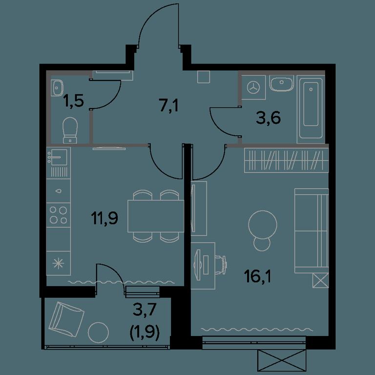 1-BD Apartment Sale, 42.2 sq. m. at Pervyi Leningradskiy, Pervy Leningradskiy Residential Complex, Moscow, Russia #1