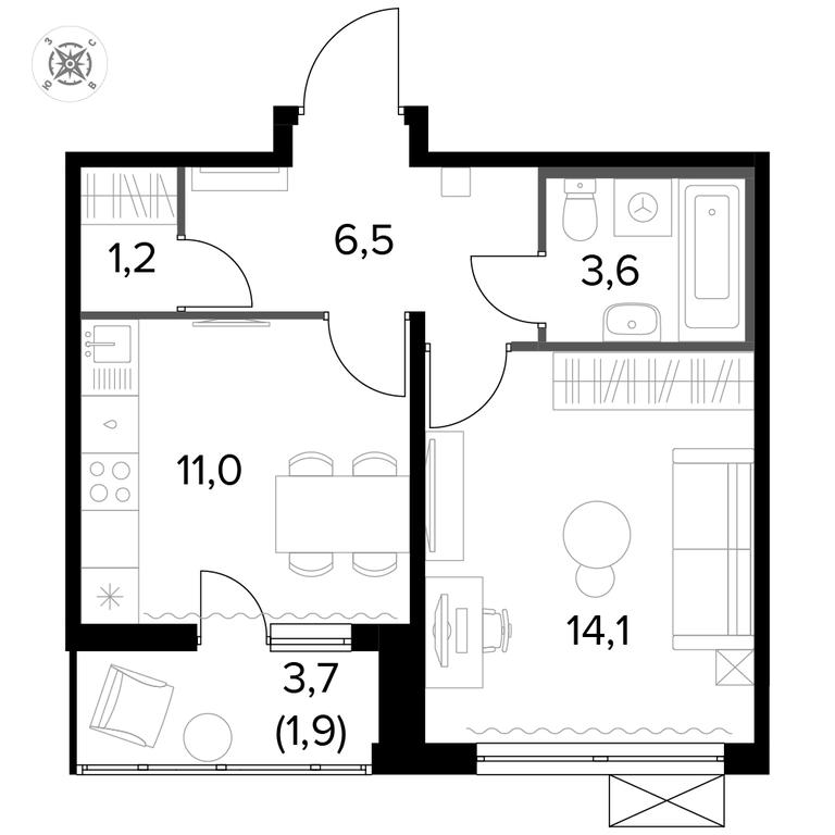 1-BD Apartment Sale, 38.4 sq. m. at Pervyi Leningradskiy, Pervy Leningradskiy Residential Complex, Moscow, Russia #1