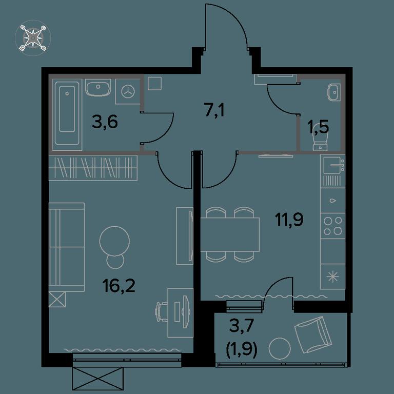1-BD Apartment Sale, 42.2 sq. m. at Pervyi Leningradskiy, Pervy Leningradskiy Residential Complex, Moscow, Russia #1