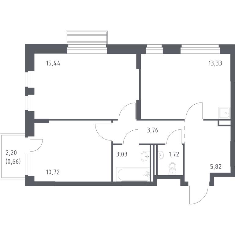 1-BD Apartment Sale, 53.7平方米 at Rublevskiy Kvartal, Laykovo Green Quarter, zhiloy kompleks Gorod-sobytiye Laykovo, selo Laykovo, Odintsovskiy City District, Moscow Region, Russia #1