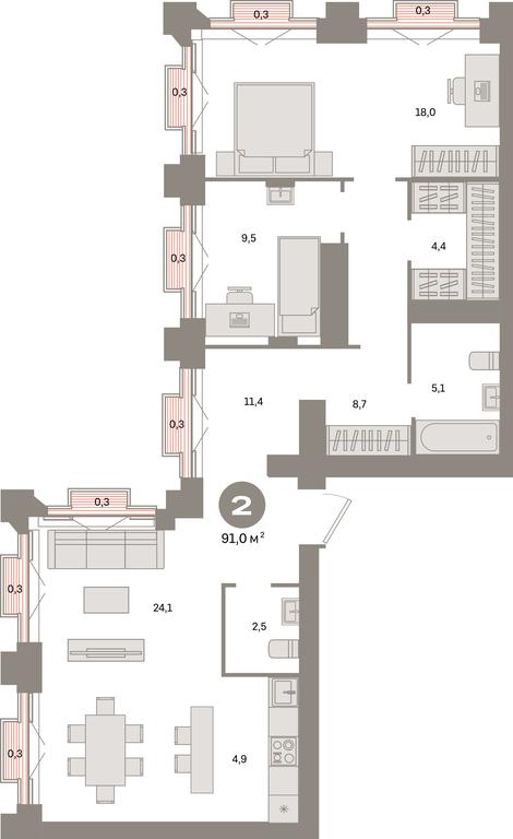 2-BD Apartment Sale, 91平方米 at Kvartal Metronom, Tagilskaya Street, Moscow, Russia #1