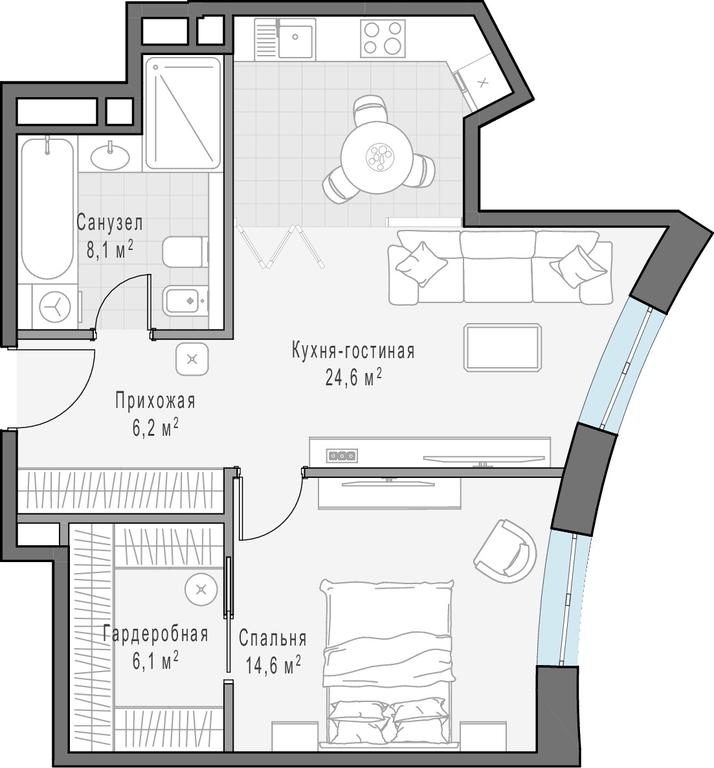 1-BD Apartment Sale, 59.6 sq. m. at Vrubelya, 4, Vrubelya Street, 4, Moscow, Russia #1