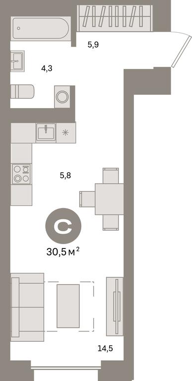 Apartment Sale, 30.5 sq. m. at Kvartal Metronom, Tagilskaya Street, Moscow, Russia #1