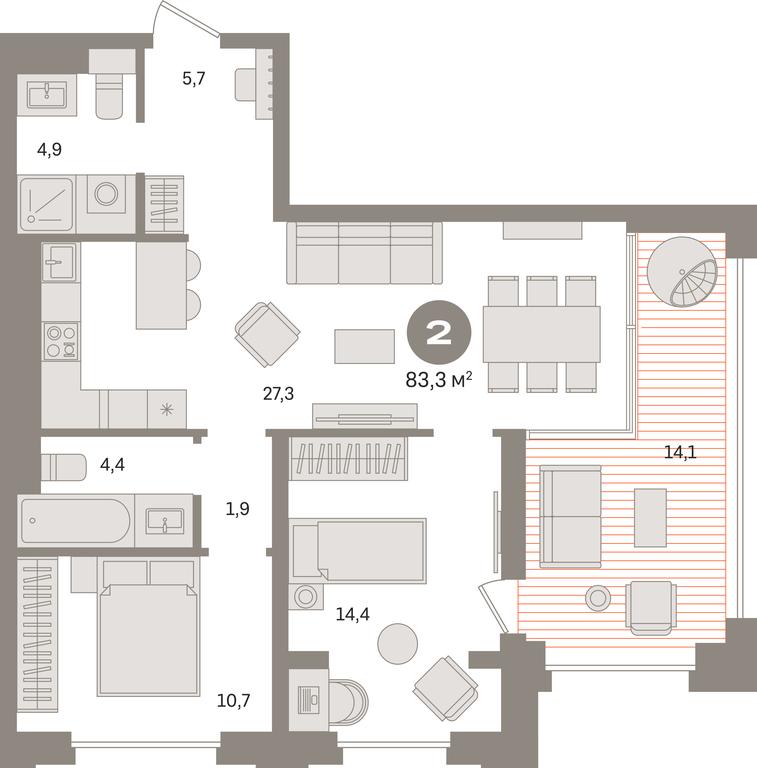 2-BD Apartment Sale, 83.3平方米 at Kvartal «MONS», Ogorodny Drive, Moscow, Russia #1 2-BD Apartment Sale, 83.3平方米 at Kvartal «MONS», Ogorodny Drive, Moscow, Russia #1