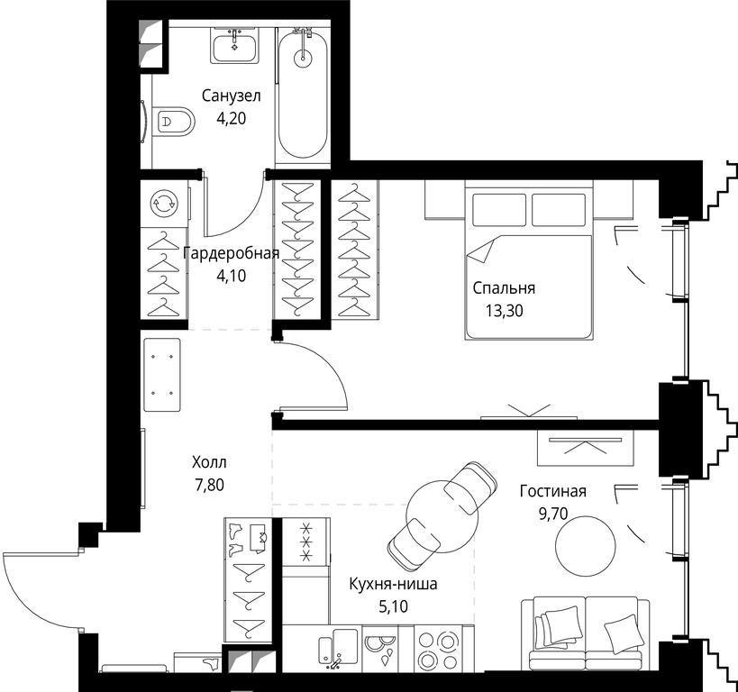 1-BD Apartment Sale, 44.2 sq. m. at SET, Vereyskaya Street, Moscow, Russia #1