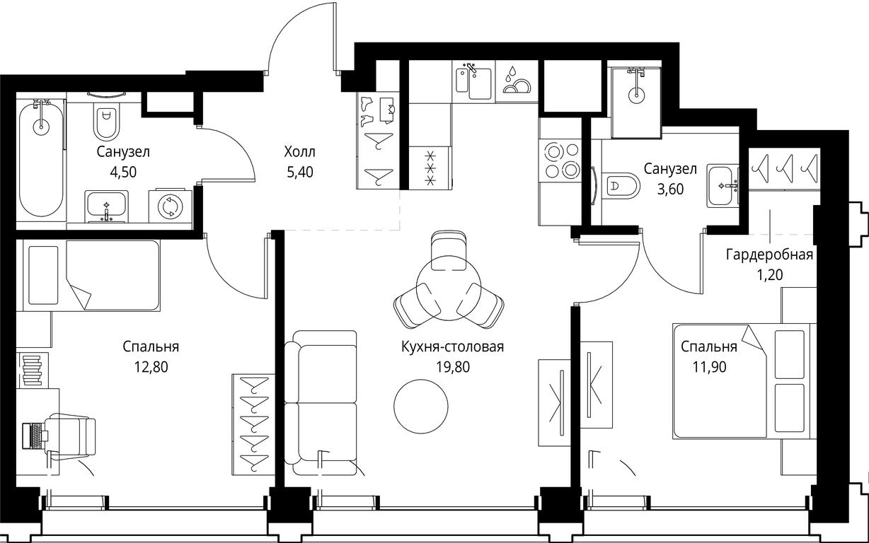 2-BD Apartment Sale, 59.2 sq. m. at SET, Vereyskaya Street, Moscow, Russia #1 2-BD Apartment Sale, 59.2 sq. m. at SET, Vereyskaya Street, Moscow, Russia #1