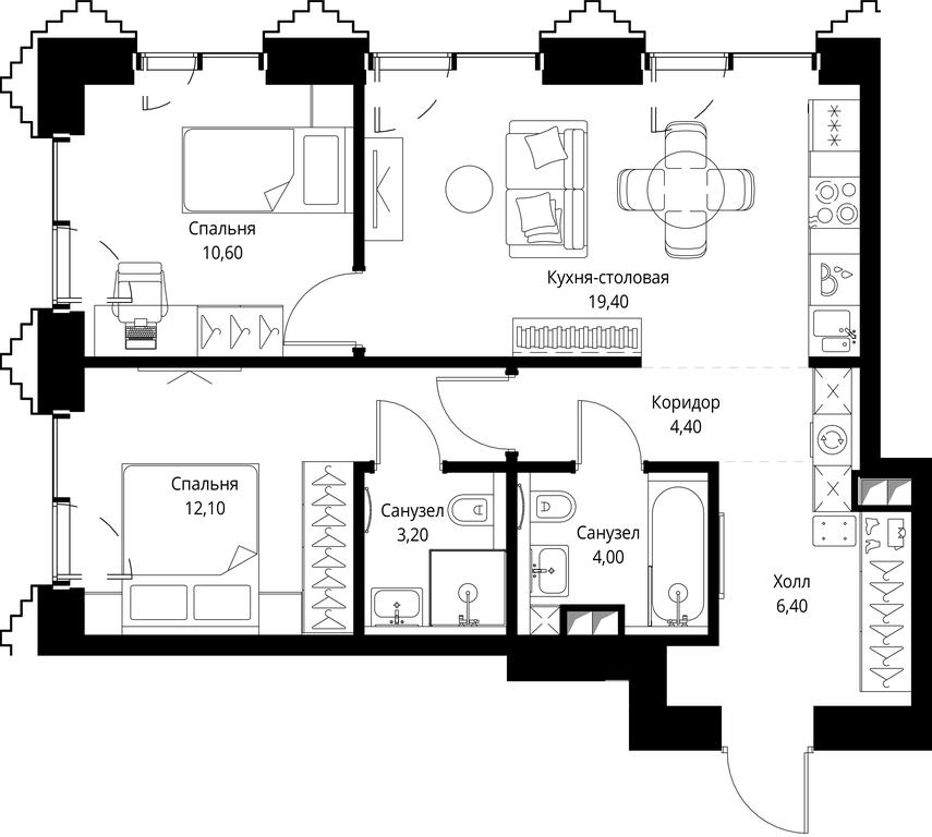 2-BD Apartment Sale, 60.1 sq. m. at SET, Vereyskaya Street, Moscow, Russia #1 2-BD Apartment Sale, 60.1 sq. m. at SET, Vereyskaya Street, Moscow, Russia #1