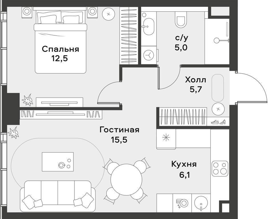 Apartment Sale, 44.8 sq. m. at Alia, Lyotnaya Street, 95Бк2, Moscow, Russia #1