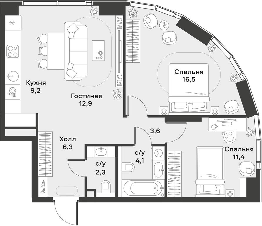 1-BD Apartment Sale, 66.3 sq. m. at Alia, Lyotnaya Street, 95Бк2, Moscow, Russia #1