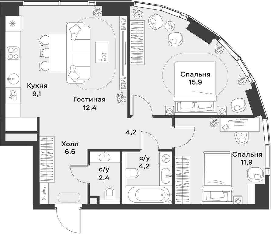 1-BD Apartment Sale, 66.7 sq. m. at Alia, Lyotnaya Street, 95Бк2, Moscow, Russia #1 1-BD Apartment Sale, 66.7 sq. m. at Alia, Lyotnaya Street, 95Бк2, Moscow, Russia #1