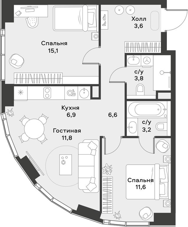 1-BD Apartment Sale, 62.6 sq. m. at Alia, Lyotnaya Street, 95Бк2, Moscow, Russia #1