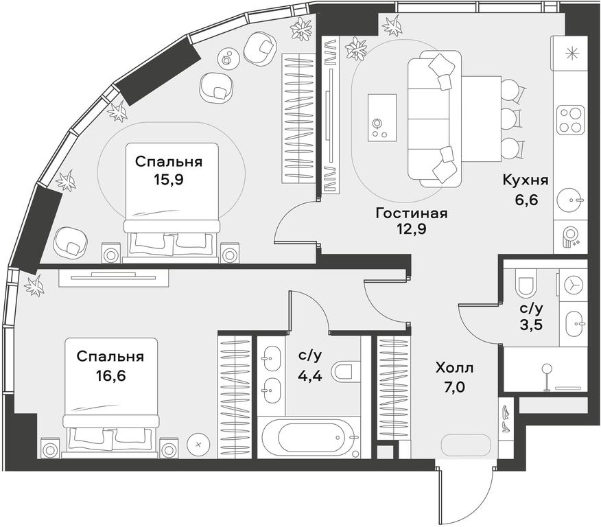 1-BD Apartment Sale, 66.9 sq. m. at Alia, Lyotnaya Street, 95Бк2, Moscow, Russia #1