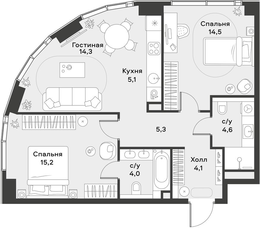 1-BD Apartment Sale, 67.1 sq. m. at Alia, Lyotnaya Street, 95Бк2, Moscow, Russia #1