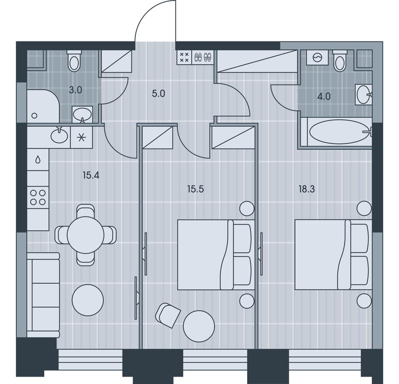 2-BD Apartment Sale, 61.2 sq. m. at Ever, Obrucheva Street, вл23, Moscow, Russia #1 2-BD Apartment Sale, 61.2 sq. m. at Ever, Obrucheva Street, вл23, Moscow, Russia #1