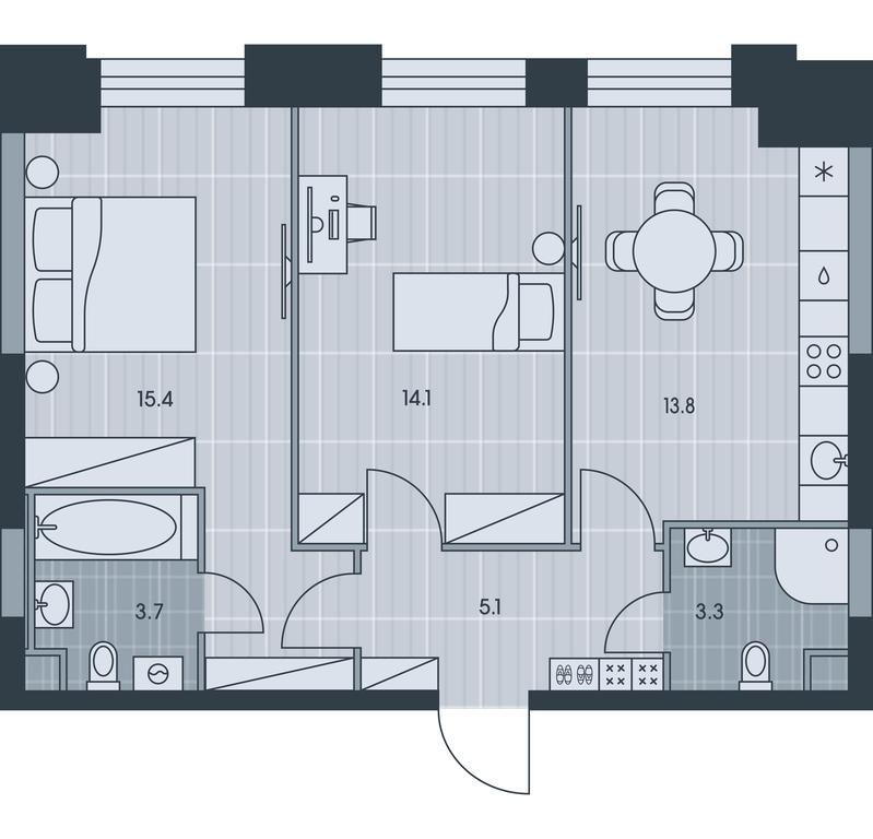 2-BD Apartment Sale, 55.4 sq. m. at Ever, Obrucheva Street, вл23, Moscow, Russia #1 2-BD Apartment Sale, 55.4 sq. m. at Ever, Obrucheva Street, вл23, Moscow, Russia #1