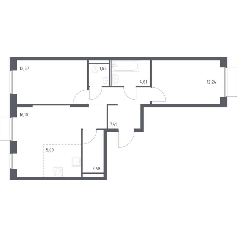 1-BD Apartment Sale, 62.84 sq. m. at Kvartal Domashnij, Donetskaya Street, 30с11, Moscow, Russia #1