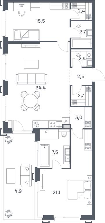 2-BD Apartment Sale, 100.1平方米 at Portland, Yuzhnoportovaya Street, 42с5, Moscow, Russia #2 2-BD Apartment Sale, 100.1平方米 at Portland, Yuzhnoportovaya Street, 42с5, Moscow, Russia #2