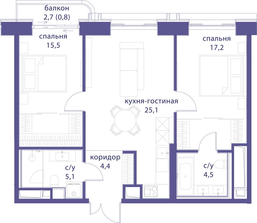 2-BD Apartment Sale, 72.6平方米 at Tatarskaya 35, Bolshaya Tatarskaya Street, Moscow, Russia #1