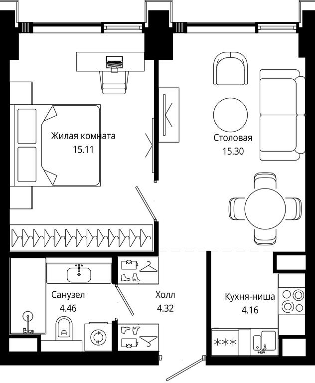 1-BD Apartment Sale, 43.34平方米 at Mod, 4th Maryinoy Roschi Street, 12с9, Moscow, Russia #1