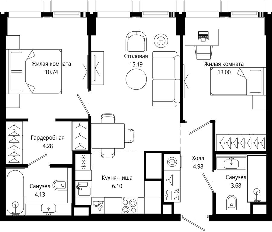 2-BD Apartment Sale, 62.12平方米 at Mod, 4th Maryinoy Roschi Street, 12с9, Moscow, Russia #1