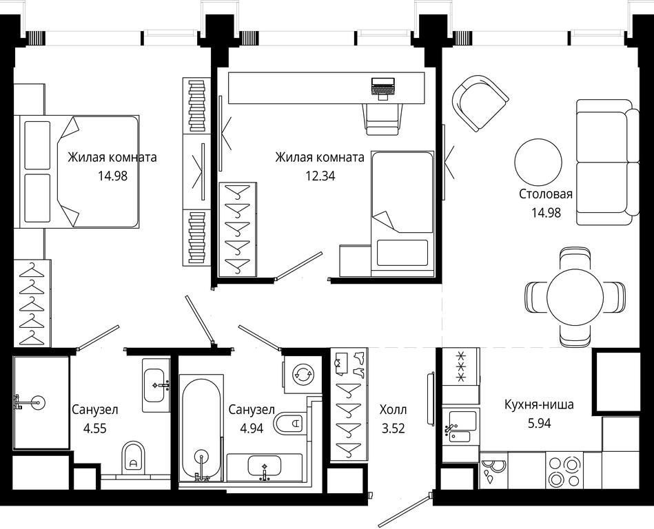 2-BD Apartment Sale, 65.77平方米 at Mod, 4th Maryinoy Roschi Street, 12с9, Moscow, Russia #1
